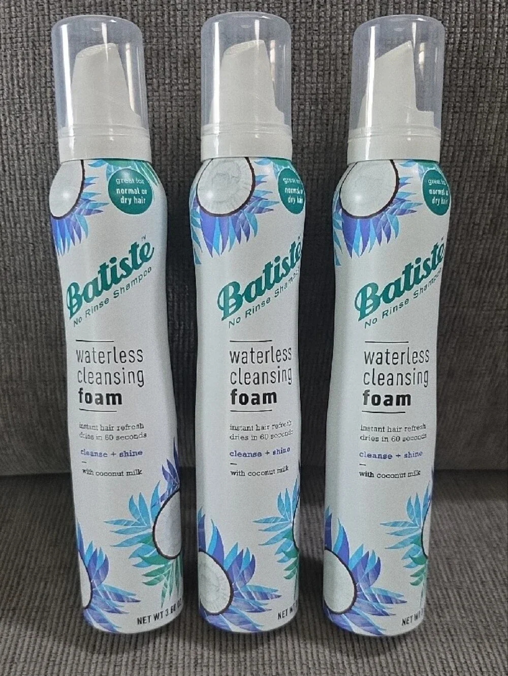 Batiste Waterless Cleansing Foam, 3 Bottles, New, 3.6oz. Each.